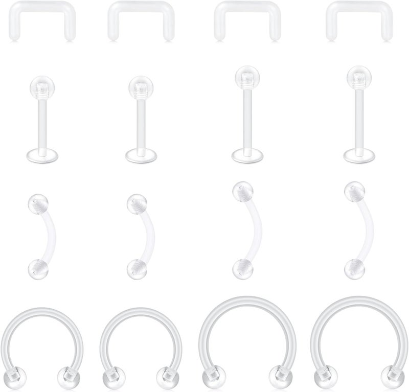 AVYRING خواتم أنف بلاستيكية واضحة لثقب الأنف لجراحة، مثبتات الحاجز، دبابيس الأنف، الشفاه، اللسان، الأذن، خواتم أنف واضحة للعمل، خواتم الحلمة، حلقة الحدوة، غضروف، دبابيس دايث، مثبتات ثقب صناعية بلاستيكية - Image 1